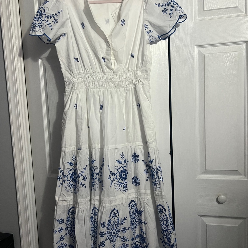 Joie White and Blue Flutter Sleeve Sundress